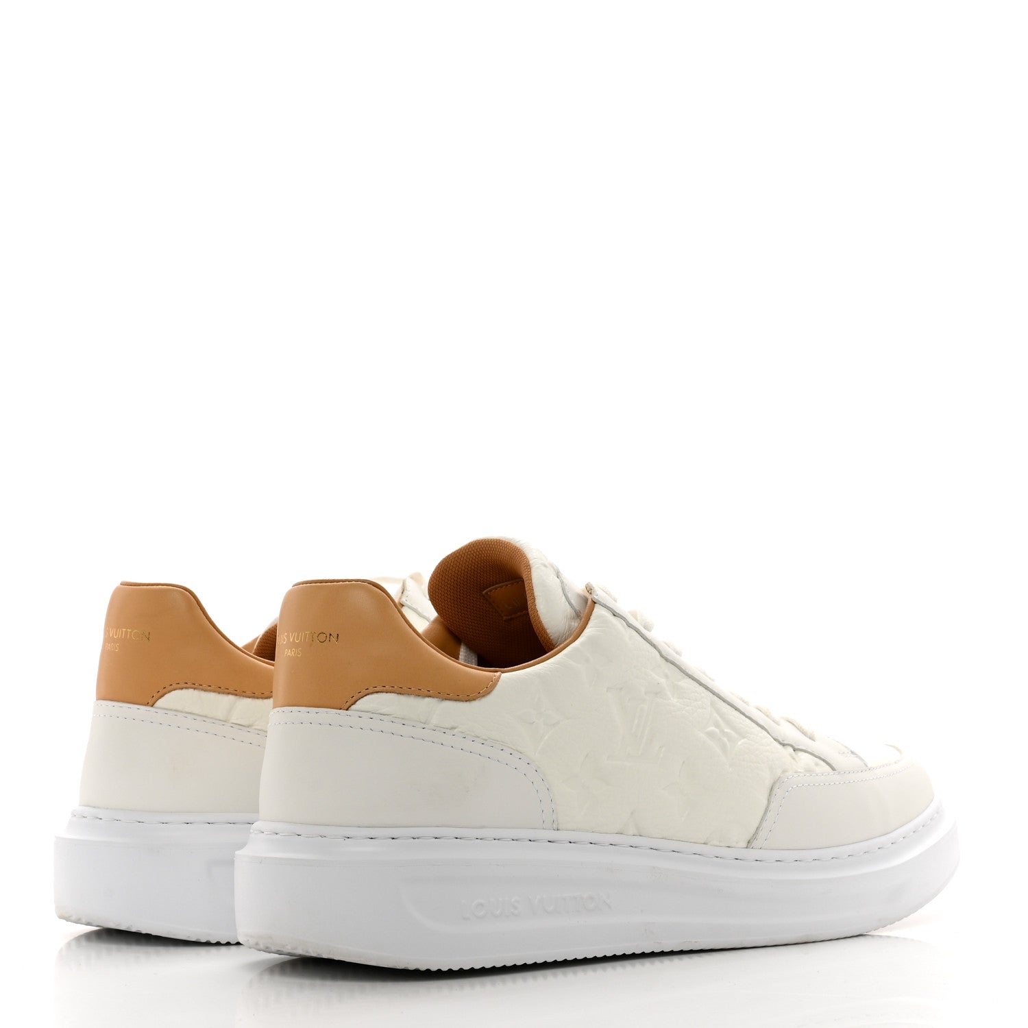 Louis Vuitton Grained Calfskin Embossed Monogram Mens Beverly Hills Sneakers 8 White 4 of 9