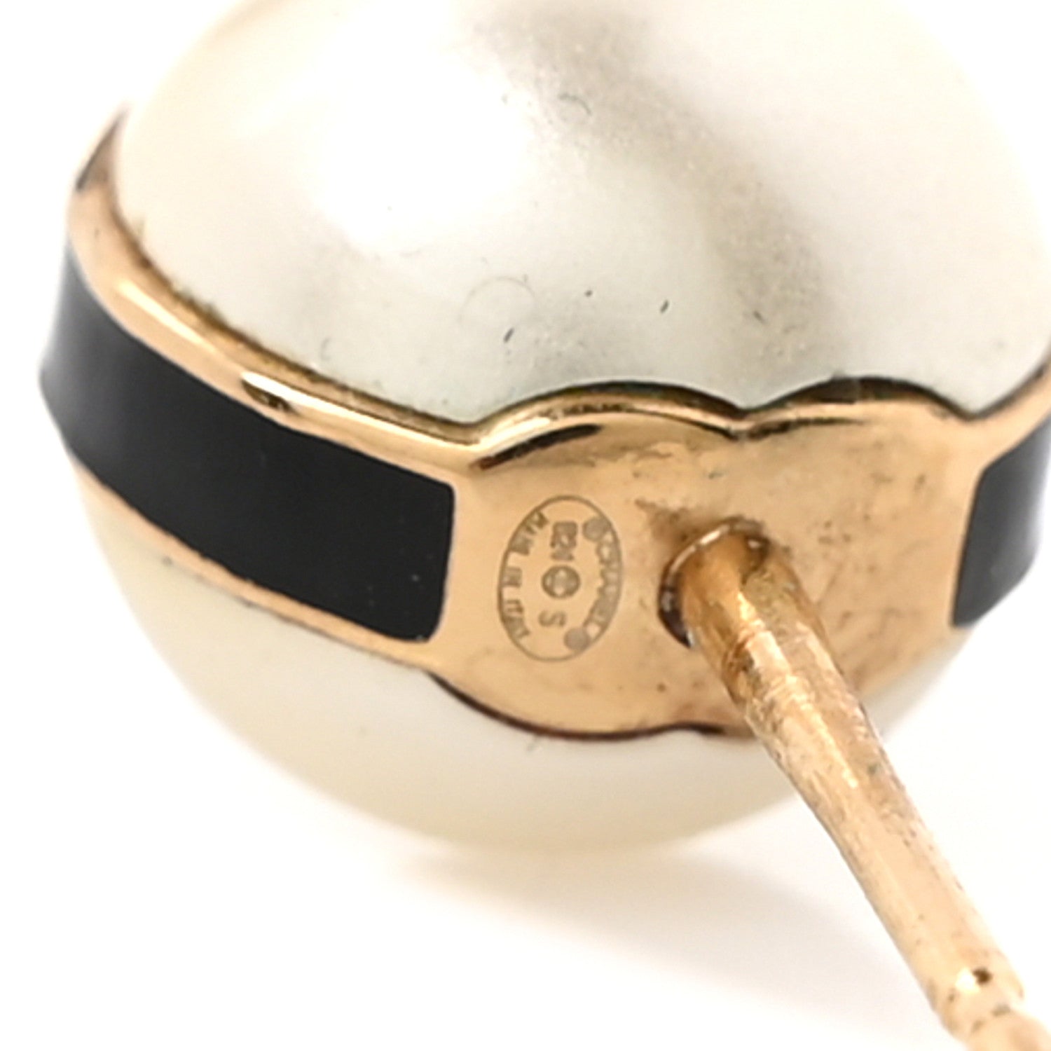 Chanel Pearl Metal CC Stud Earrings Gold Black White 4 of 5