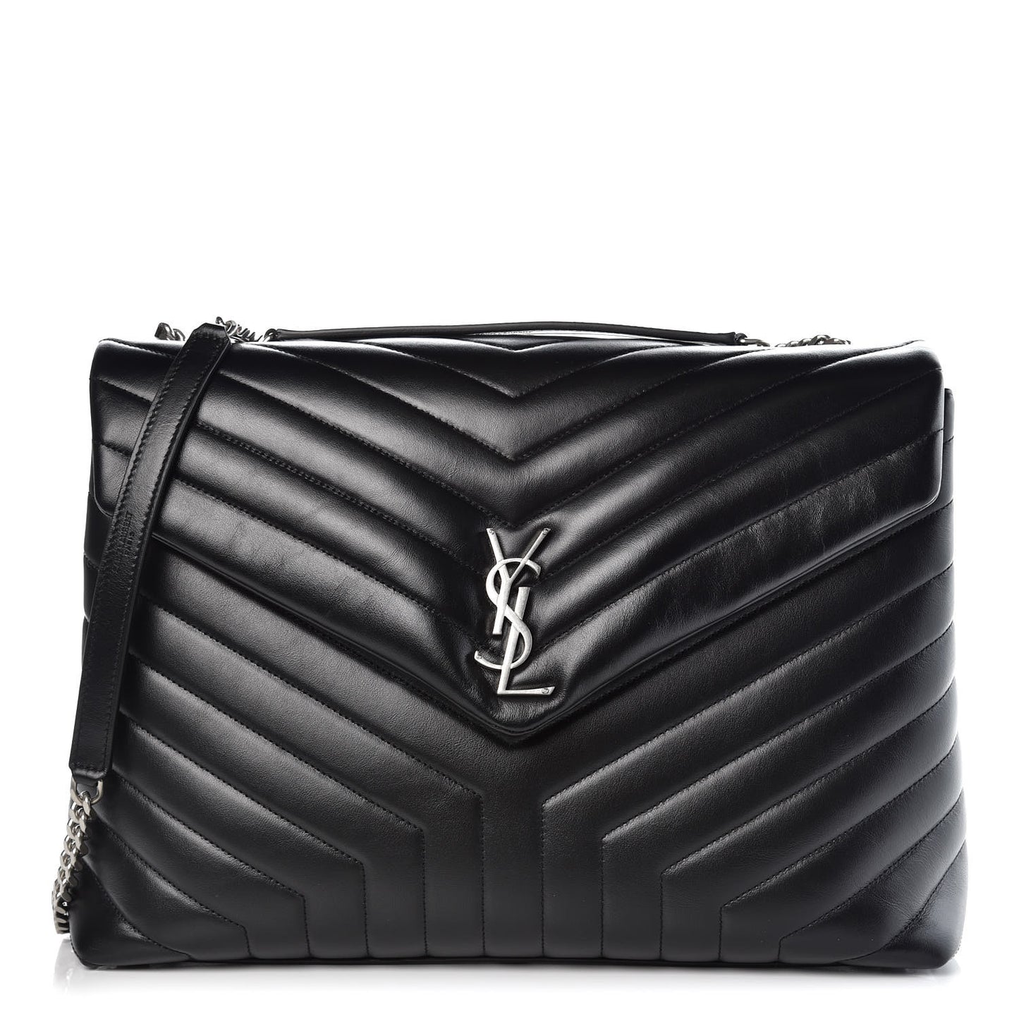 Calfskin Y Quilted Monogram Large Loulou Chain Satchel Black