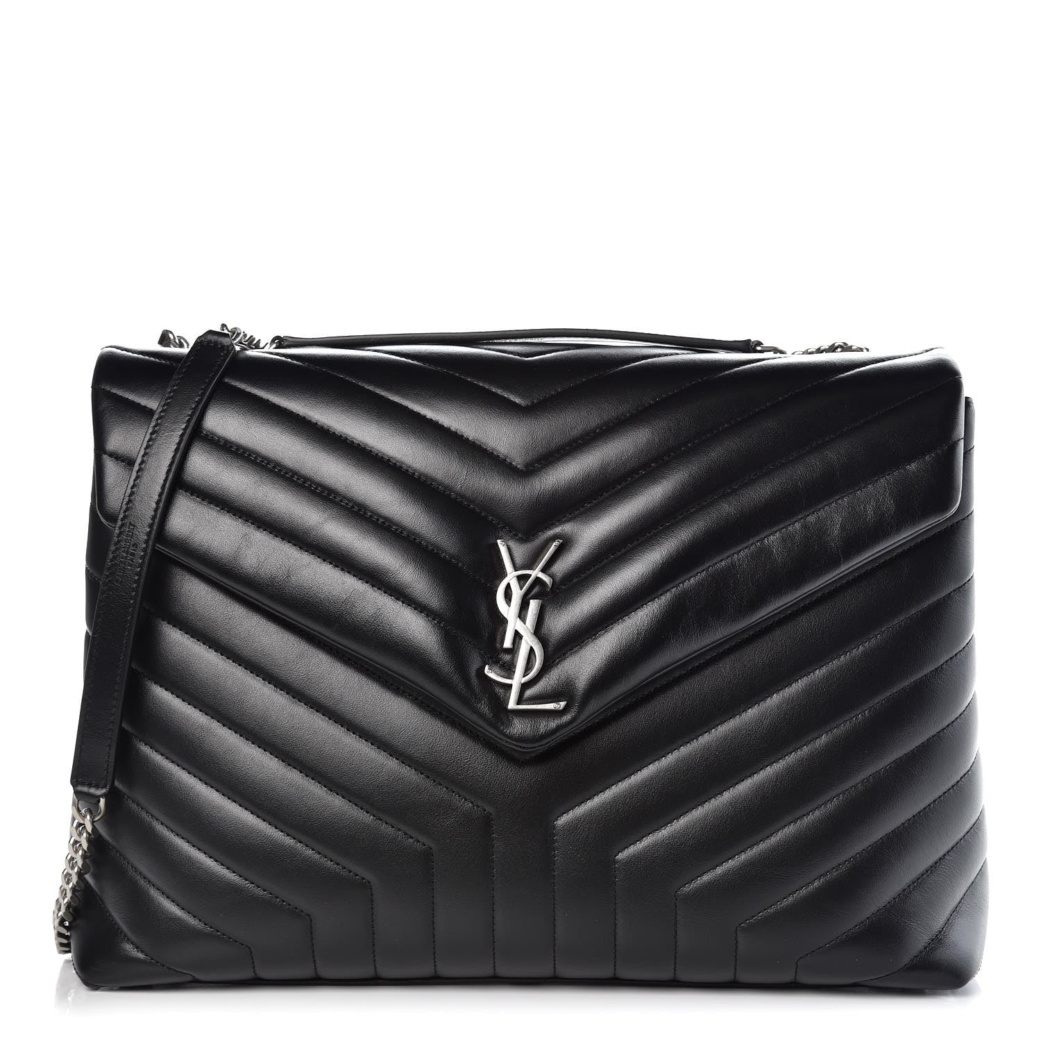 Saint Laurent Calfskin Y Quilted Monogram Large Loulou Chain Satchel Black 1 of 7