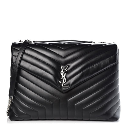 Saint Laurent Calfskin Y Quilted Monogram Large Loulou Chain Satchel Black 1 of 7