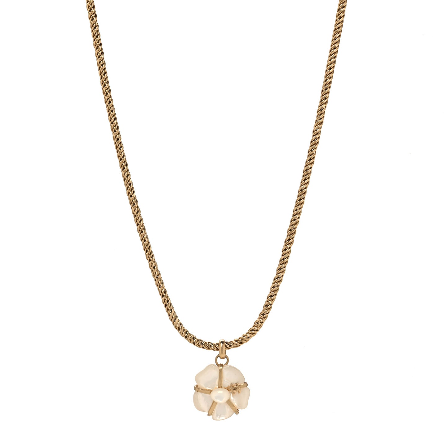 Pearl CC Camellia Flower Necklace White