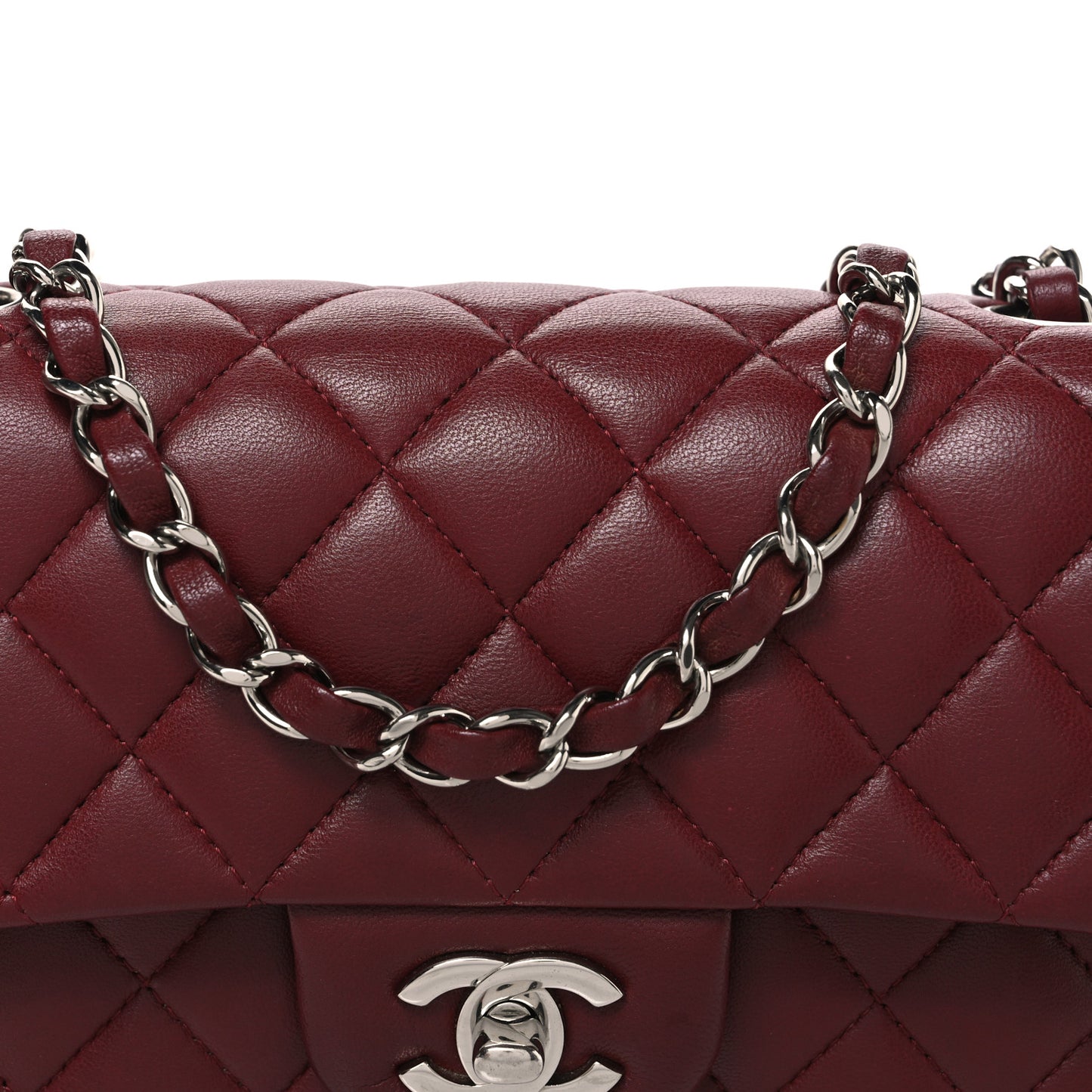 Lambskin Quilted Mini Rectangular Flap Burgundy