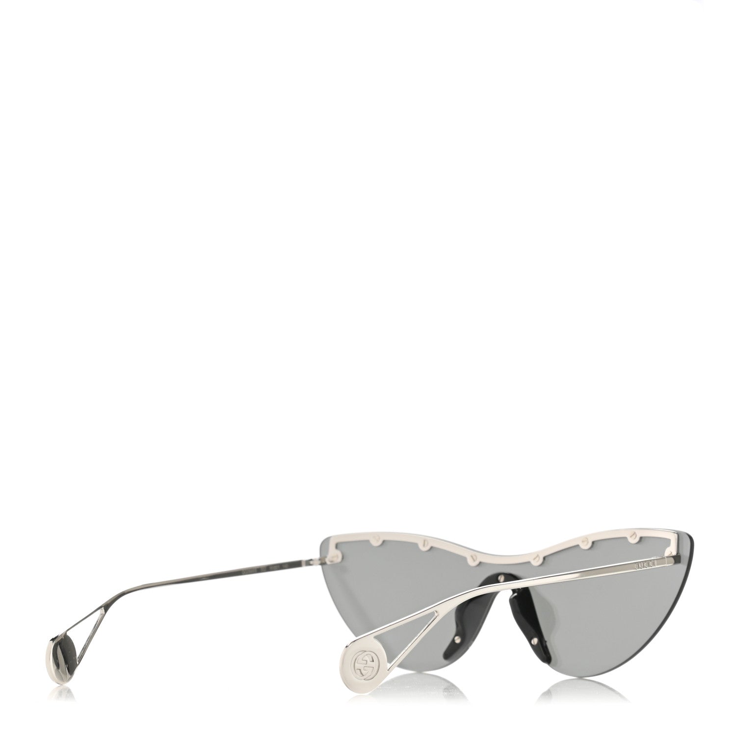 Gucci Metal Rimless Star Studded 90mm Cat Eye GG0666S Sunglasses Mirror Silver 4 of 6