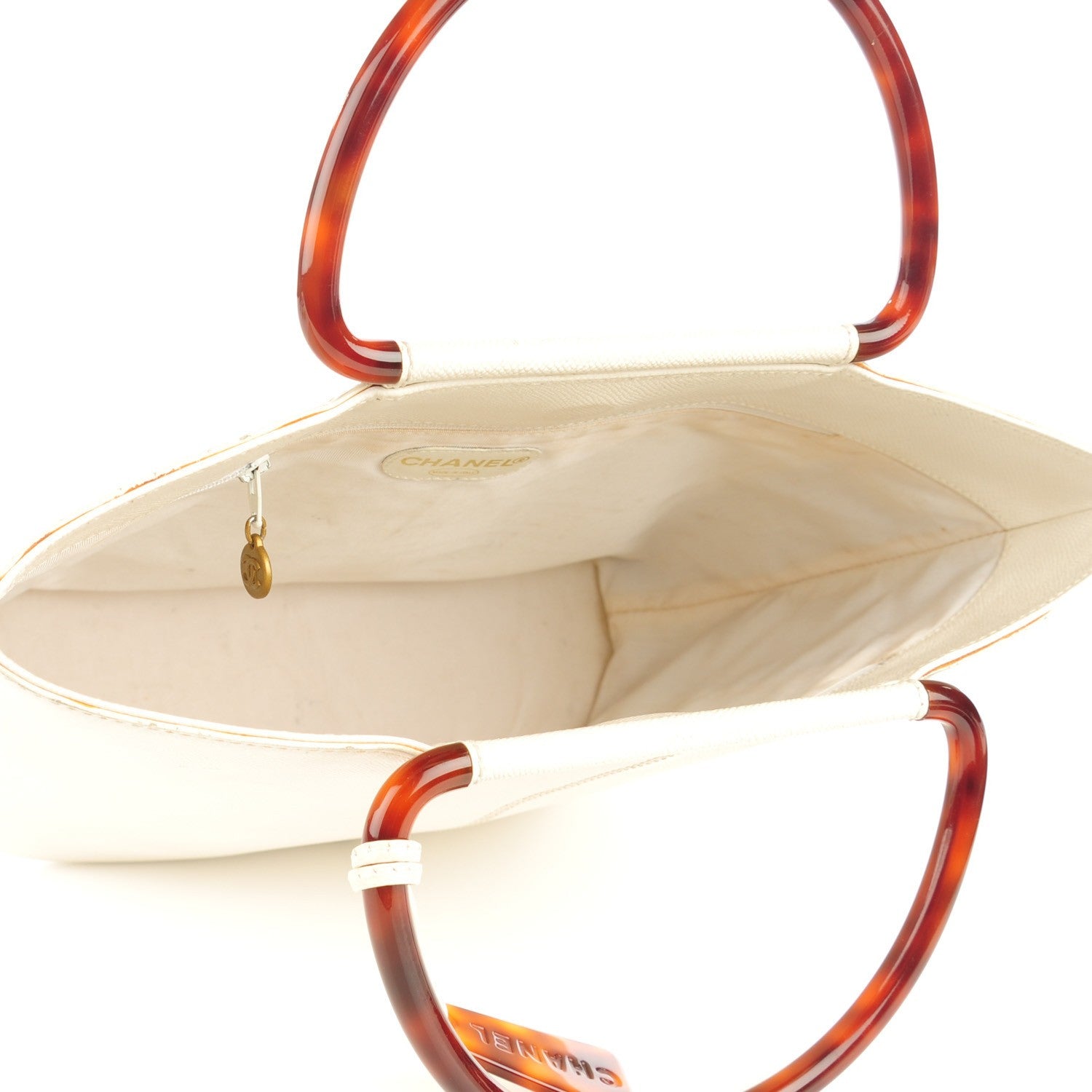 Chanel Grained Calfskin Tortoise Handle Tote White 10 of 16