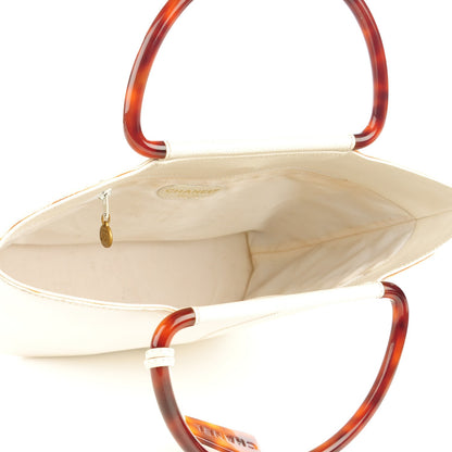 Chanel Grained Calfskin Tortoise Handle Tote White 10 of 16