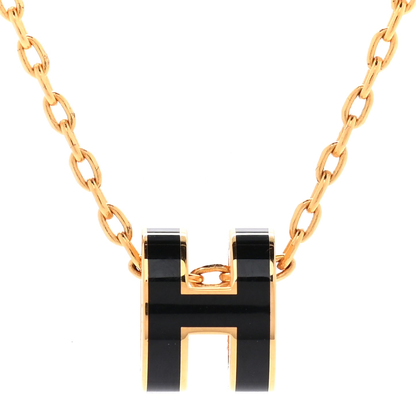 Lacquered Gold Mini Pop H Pendant Necklace Black