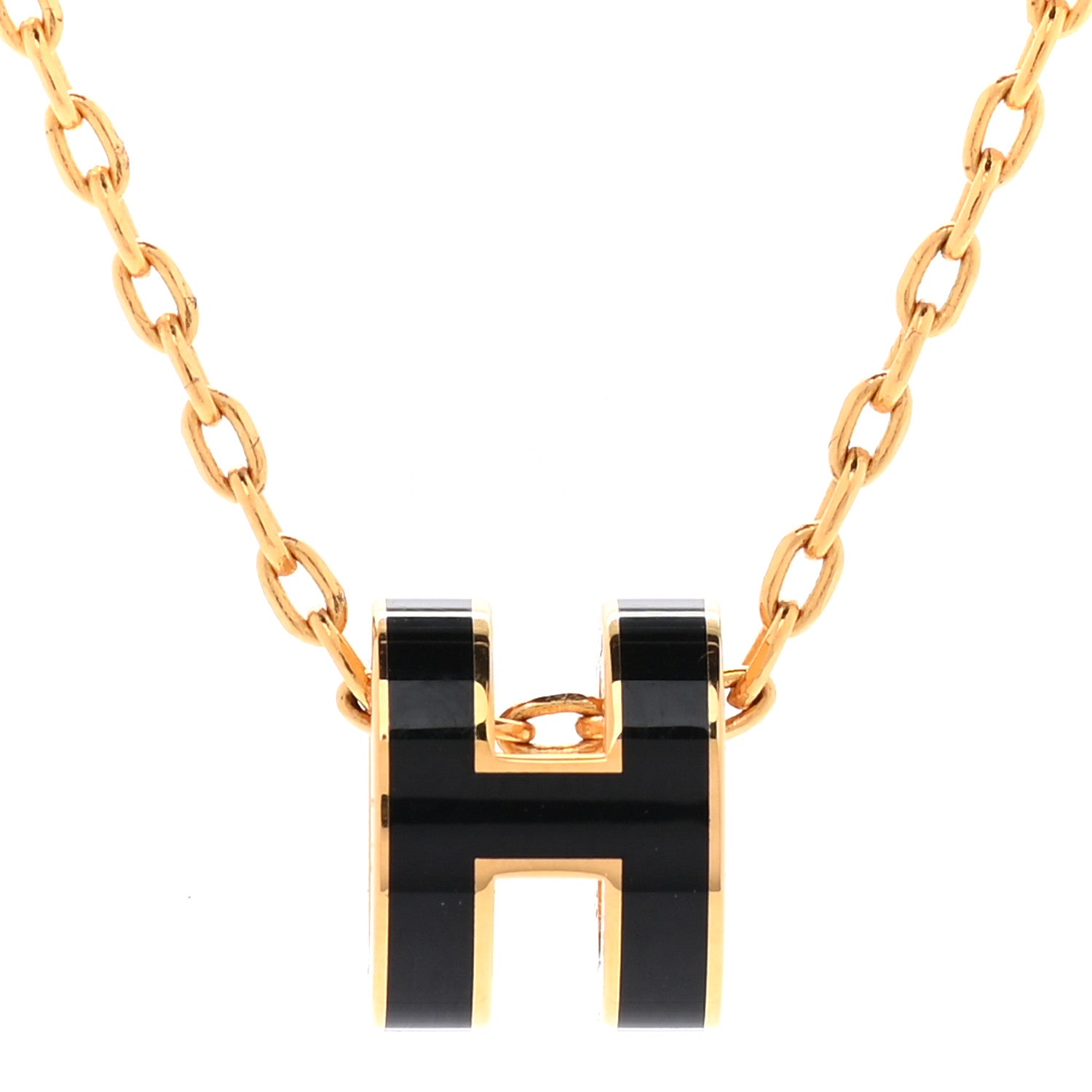Hermes Lacquered Gold Mini Pop H Pendant Necklace Black 4 of 7