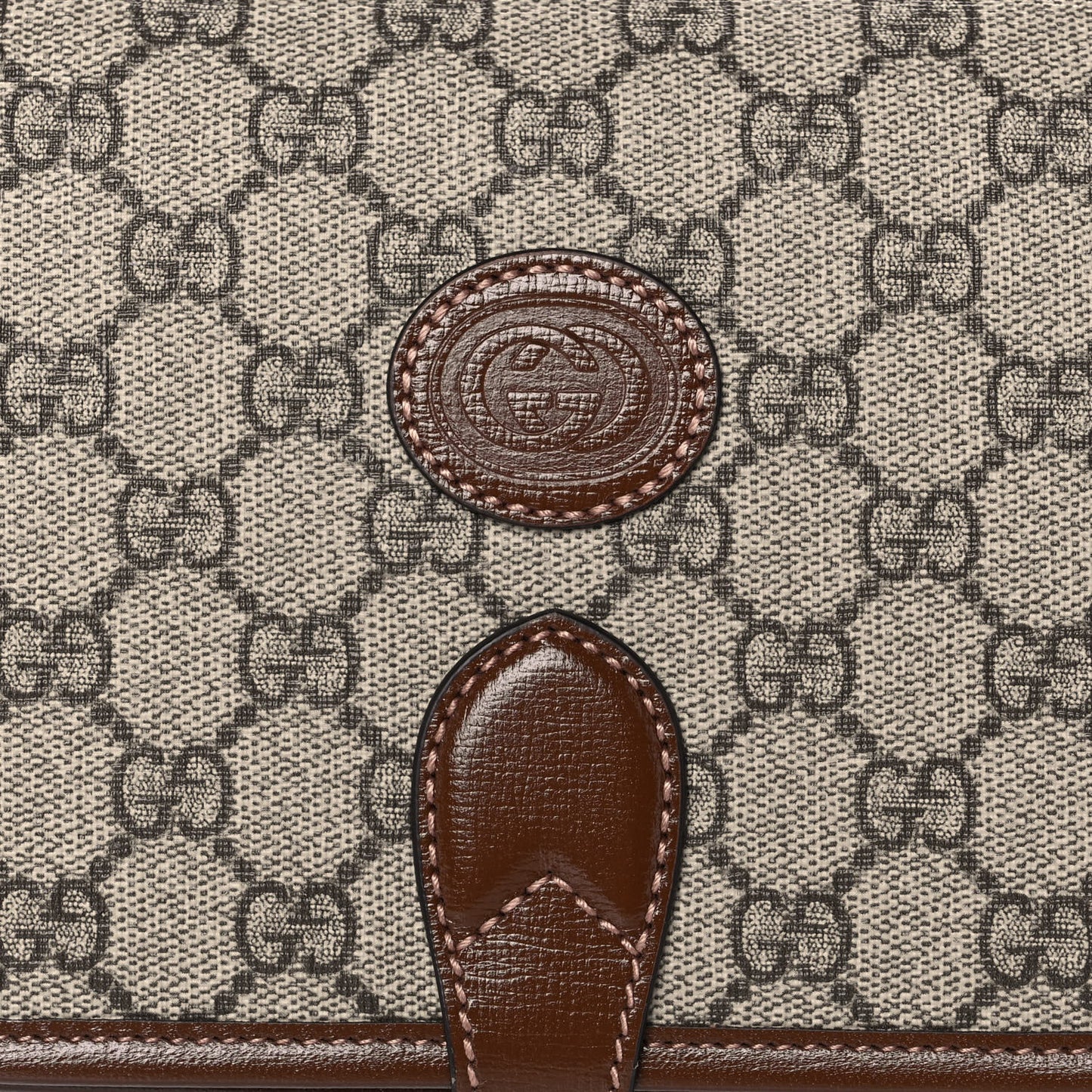 GG Supreme Monogram Azalea Calfskin Mini Retro Interlocking G Flap Shoulder Bag Beige Ebony Brown Sugar