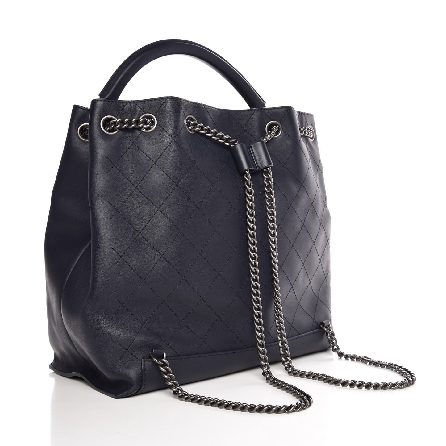 Calfskin Stitched Large Urban Luxury Drawstring Backpack Navy Blue