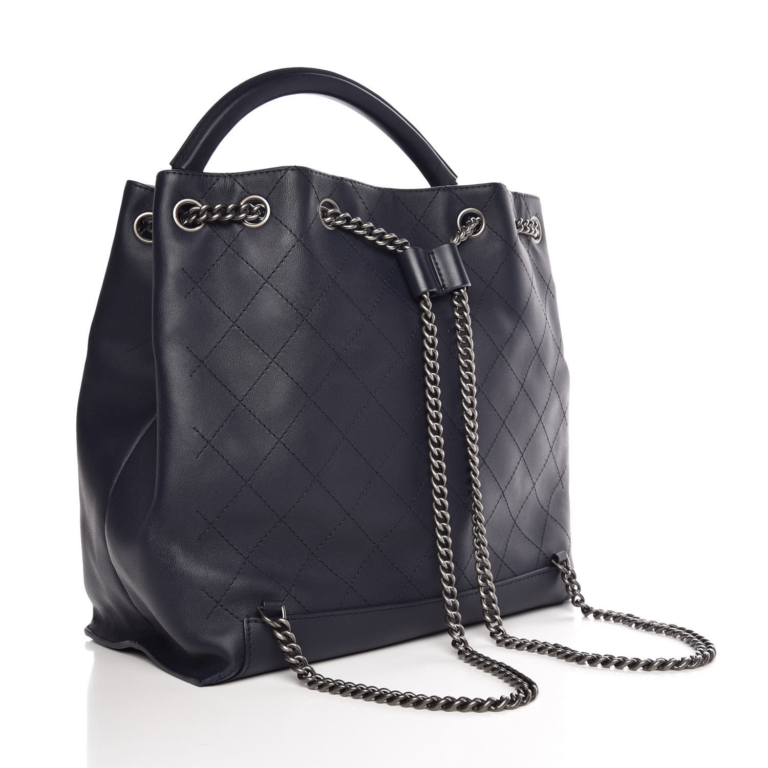 Chanel Calfskin Stitched Large Urban Luxury Drawstring Backpack Navy Blue 3 of 9