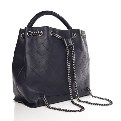 Chanel Calfskin Stitched Large Urban Luxury Drawstring Backpack Navy Blue 3 of 9