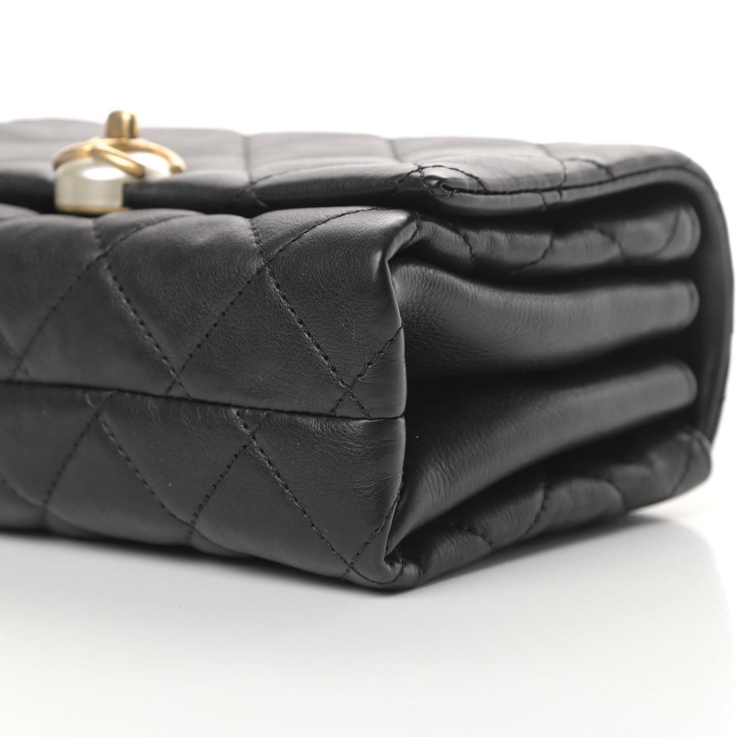Calfskin Quilted Accordion Pearl CC Flap Bag Black