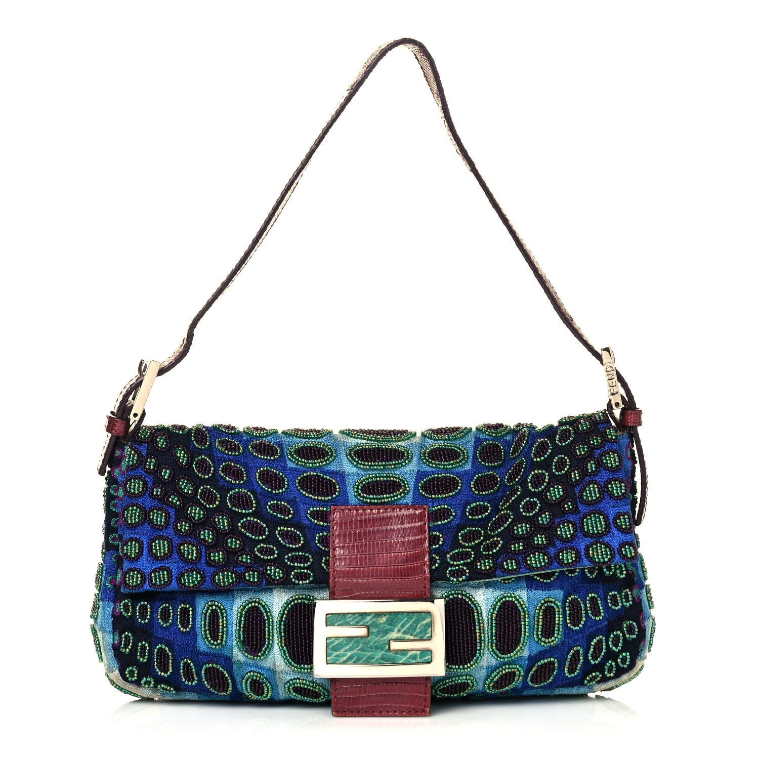 Fendi Lizard Beaded Baguette Blue 1 of 16