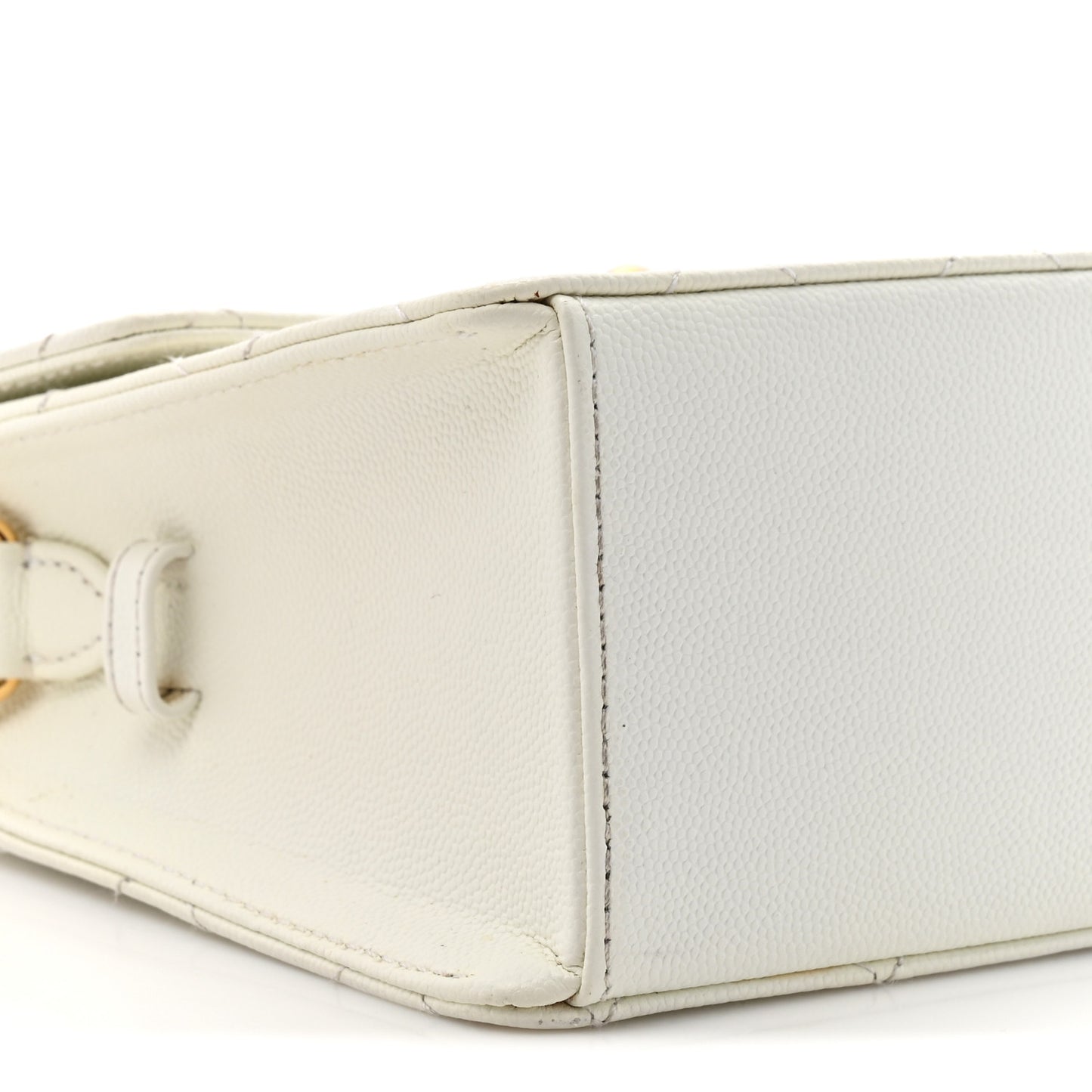 Caviar Diamond Stitched Square Flap Shoulder Bag White
