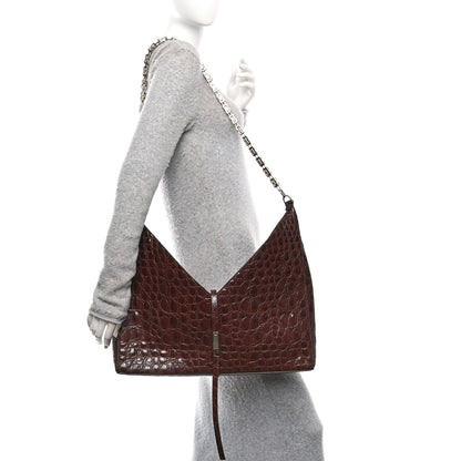 Givenchy Calfskin Crocodile Embossed Large Cut Out Shoulder Bag Brown 2 of 10