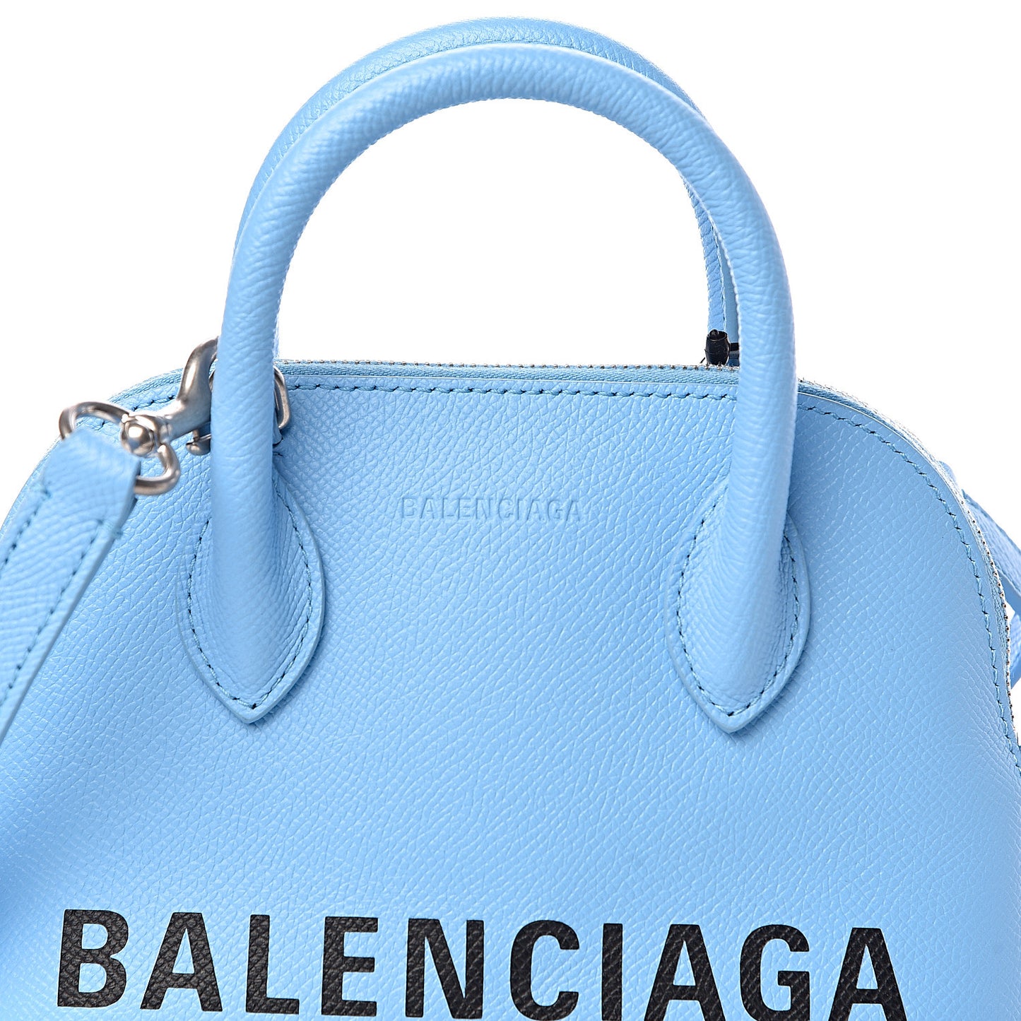 Signature Grained Calfskin Logo XXS Ville Top Handle Bag Baby Blue Black