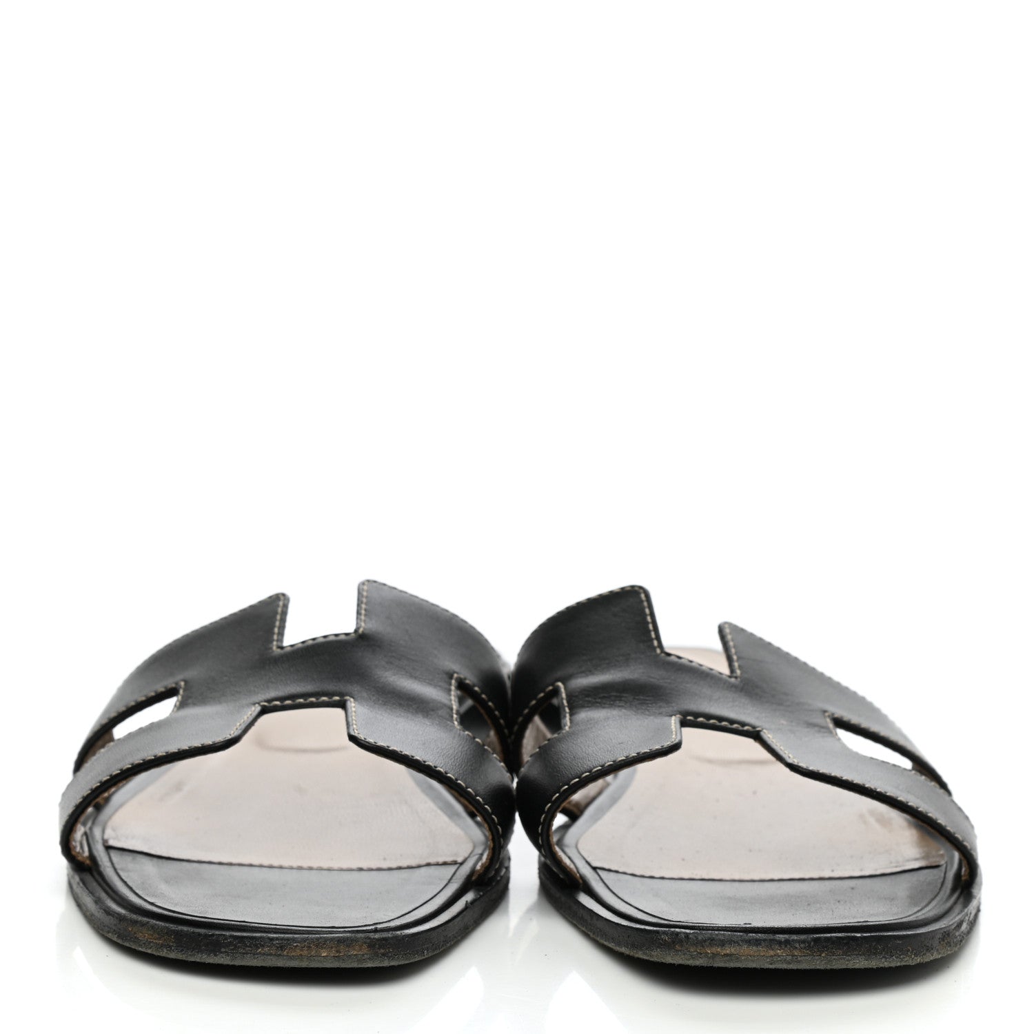 Hermes Box Calfskin Oran Sandals 38.5 Black 2 of 10