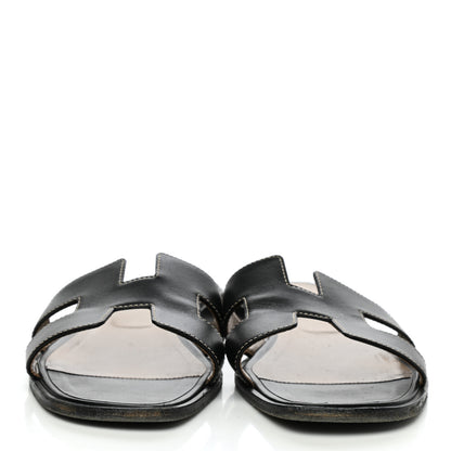 Hermes Box Calfskin Oran Sandals 38.5 Black 2 of 10