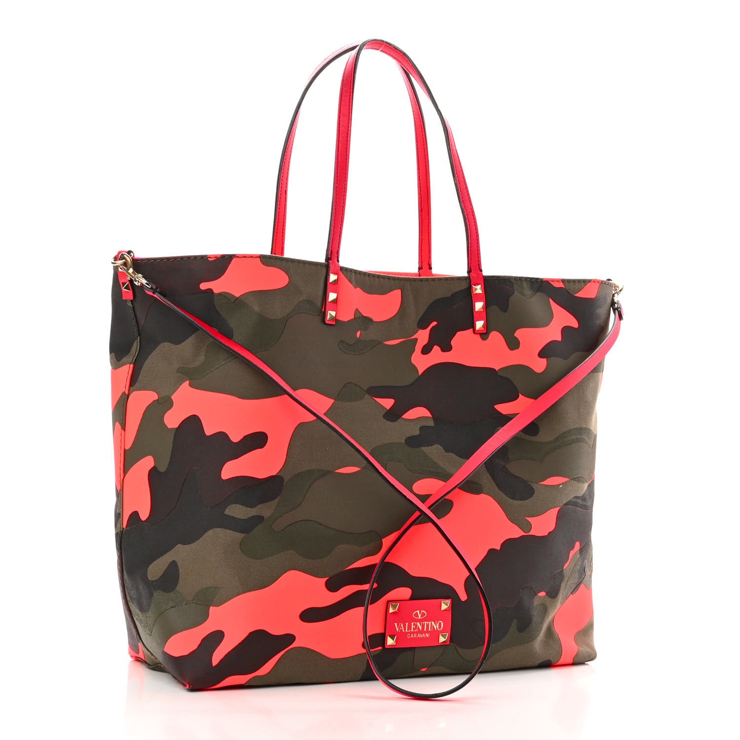 Canvas Camouflage Rockstud Reversible Tote Pink
