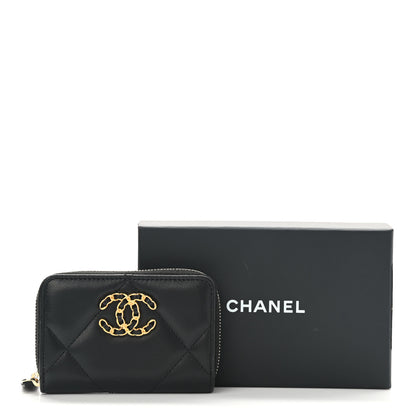 Chanel Goatskin Quilted Chanel 19 Zip Around Coin Purse Wallet Black 8 of 8