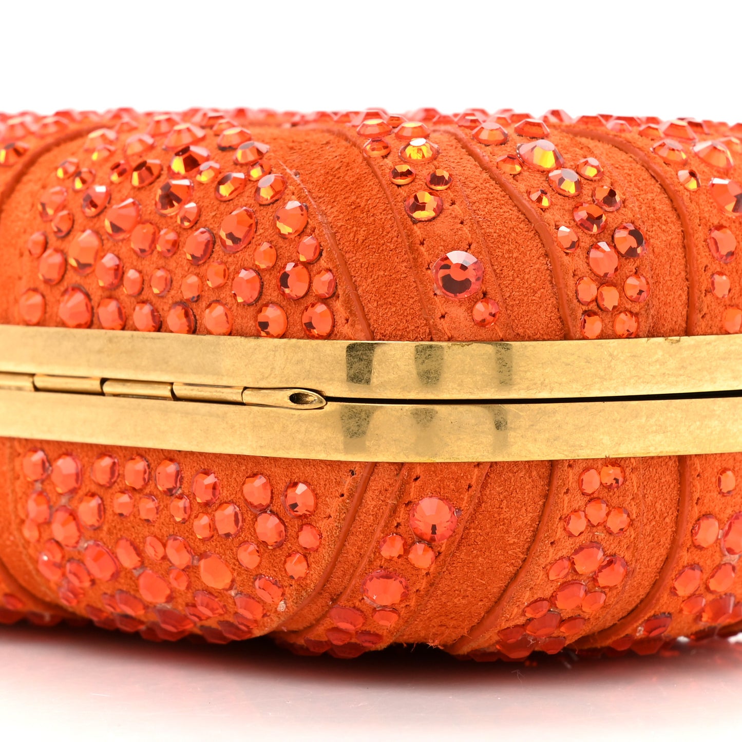 Suede Crystal Britannia Skull Box Clutch Orange