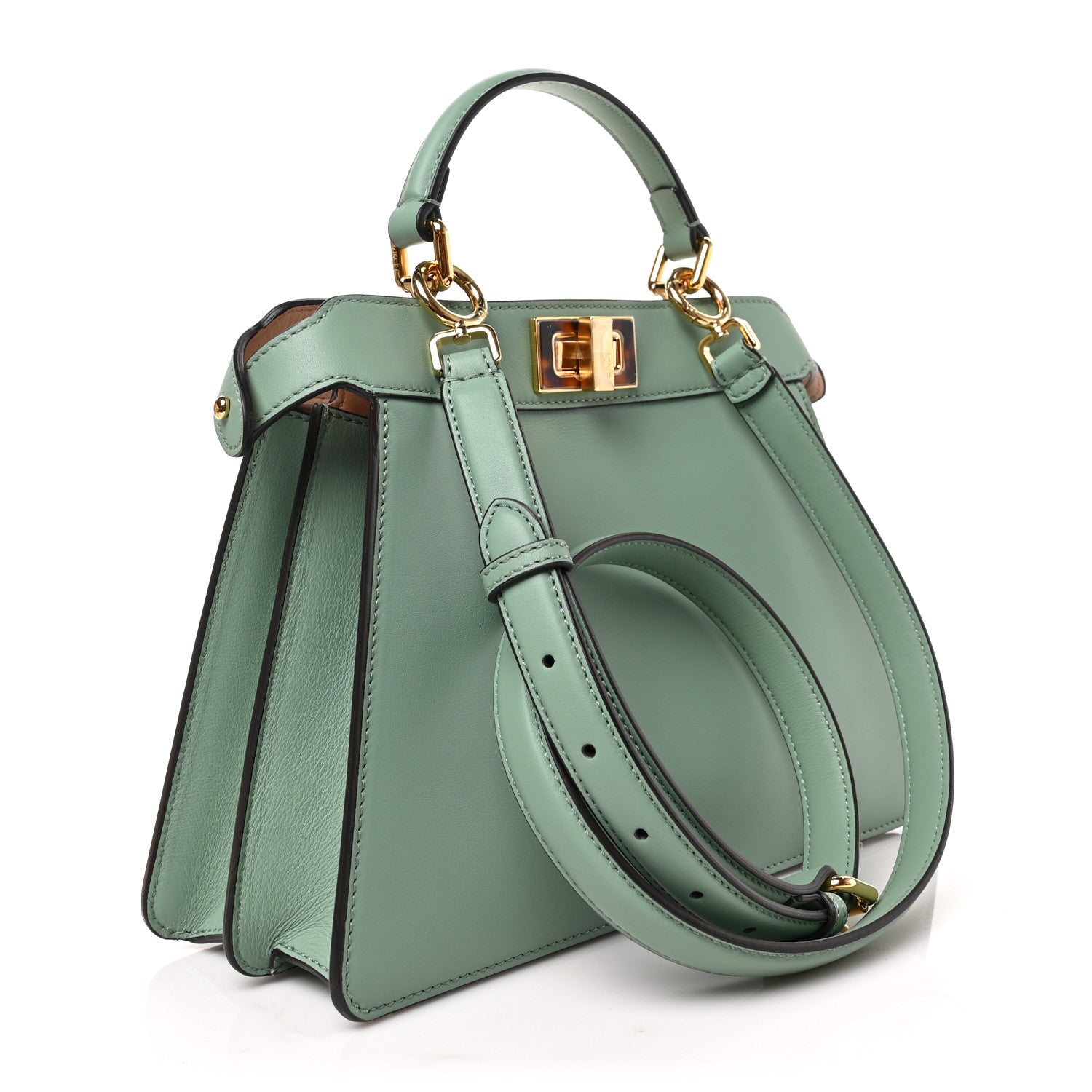 Fendi Vitello Seta Shiny Nappa Plexiglass Small Peekaboo I SEE U Satchel Menta Light Rose 3 of 8