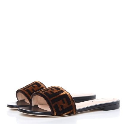 Fendi Velvet FF Flat Slide Sandals 38.5 Tobacco 3 of 10