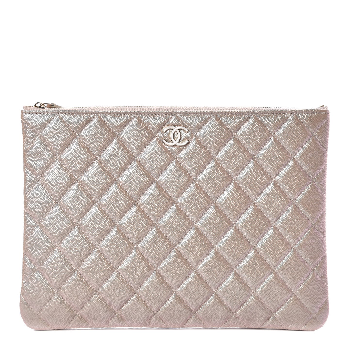 Iridescent Caviar Quilted Large Cosmetic Case Beige