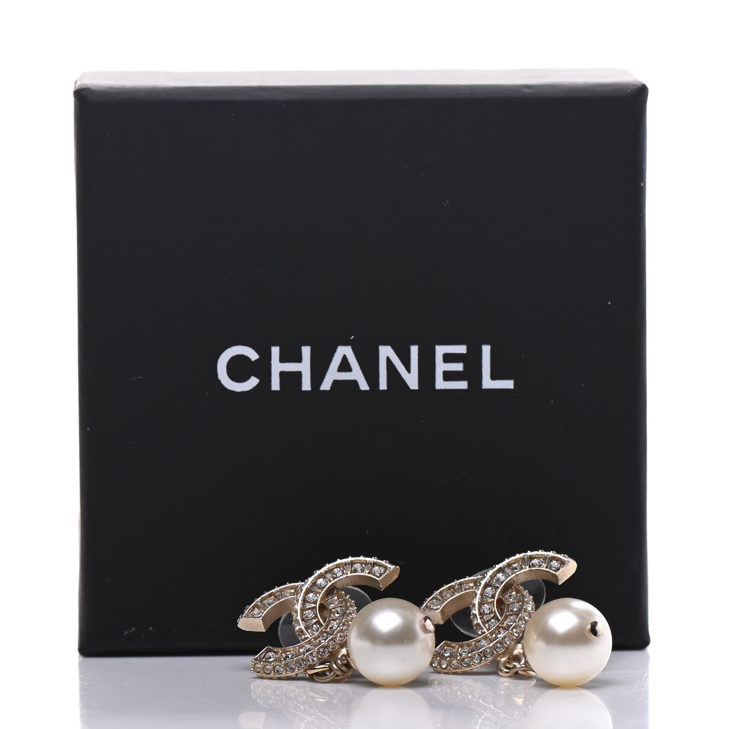 Chanel Crystal Pearl CC Drop Earrings Gold 5 of 5