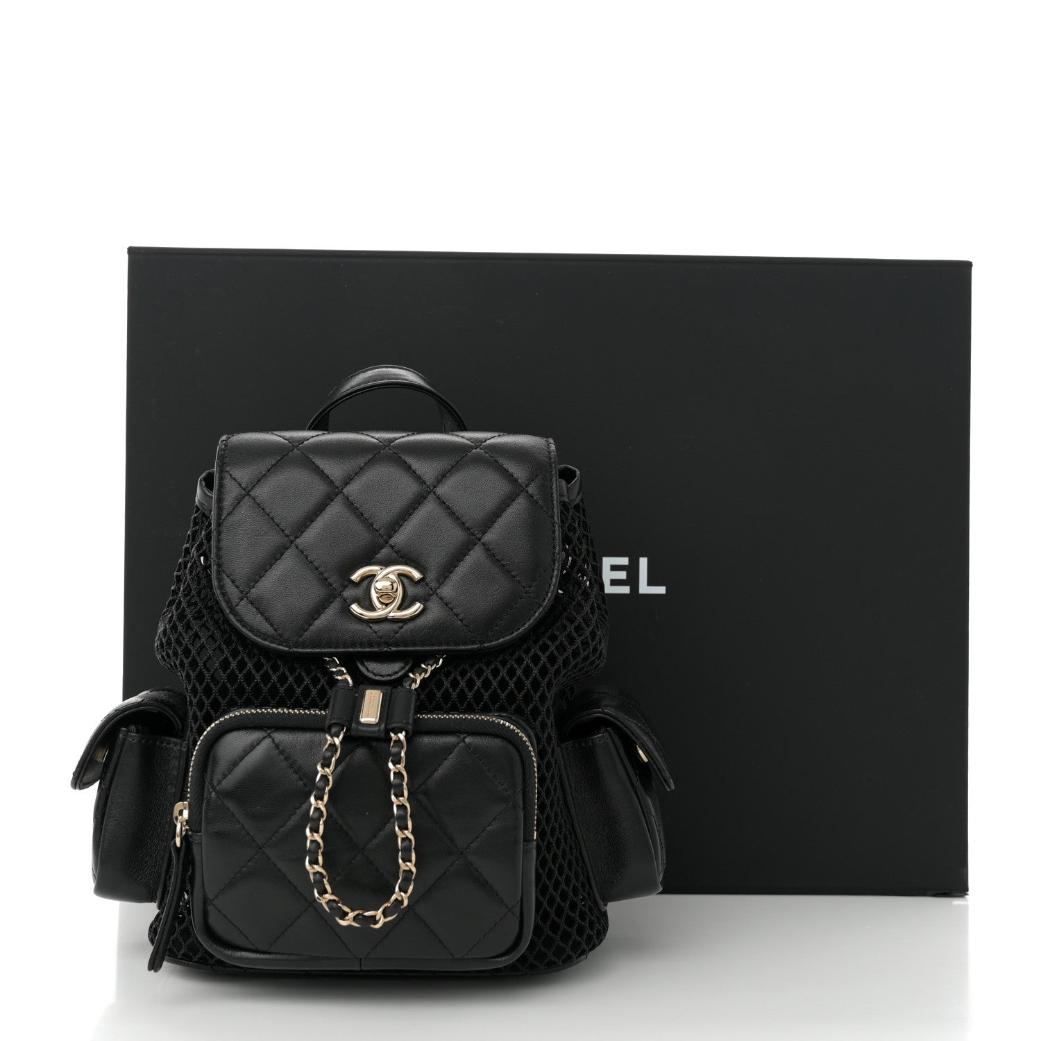 Chanel Shiny Lambskin Mesh Quilted Small Cargo Duma Drawstring