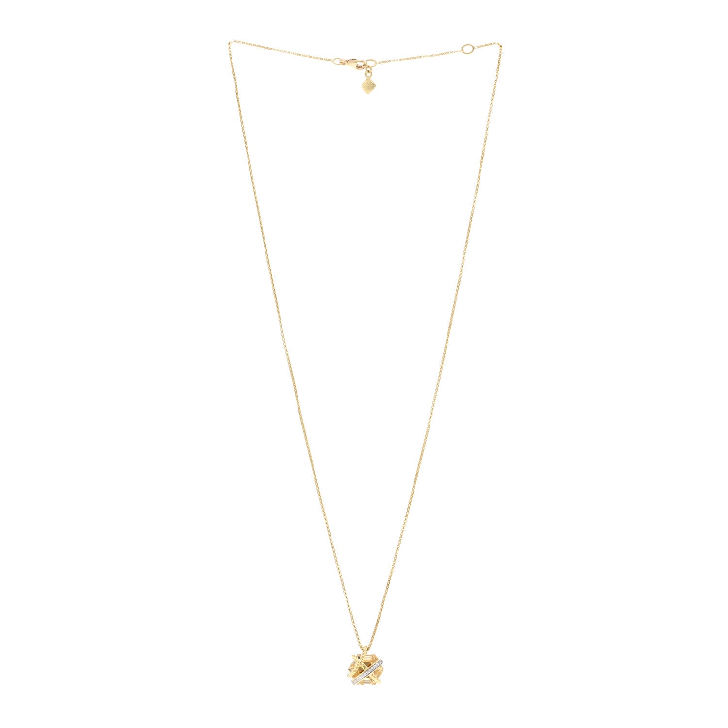 David Yurman 18K Yellow White Gold Diamond Champagne Citrine 10mm Cable Wrap Necklace 3 of 4