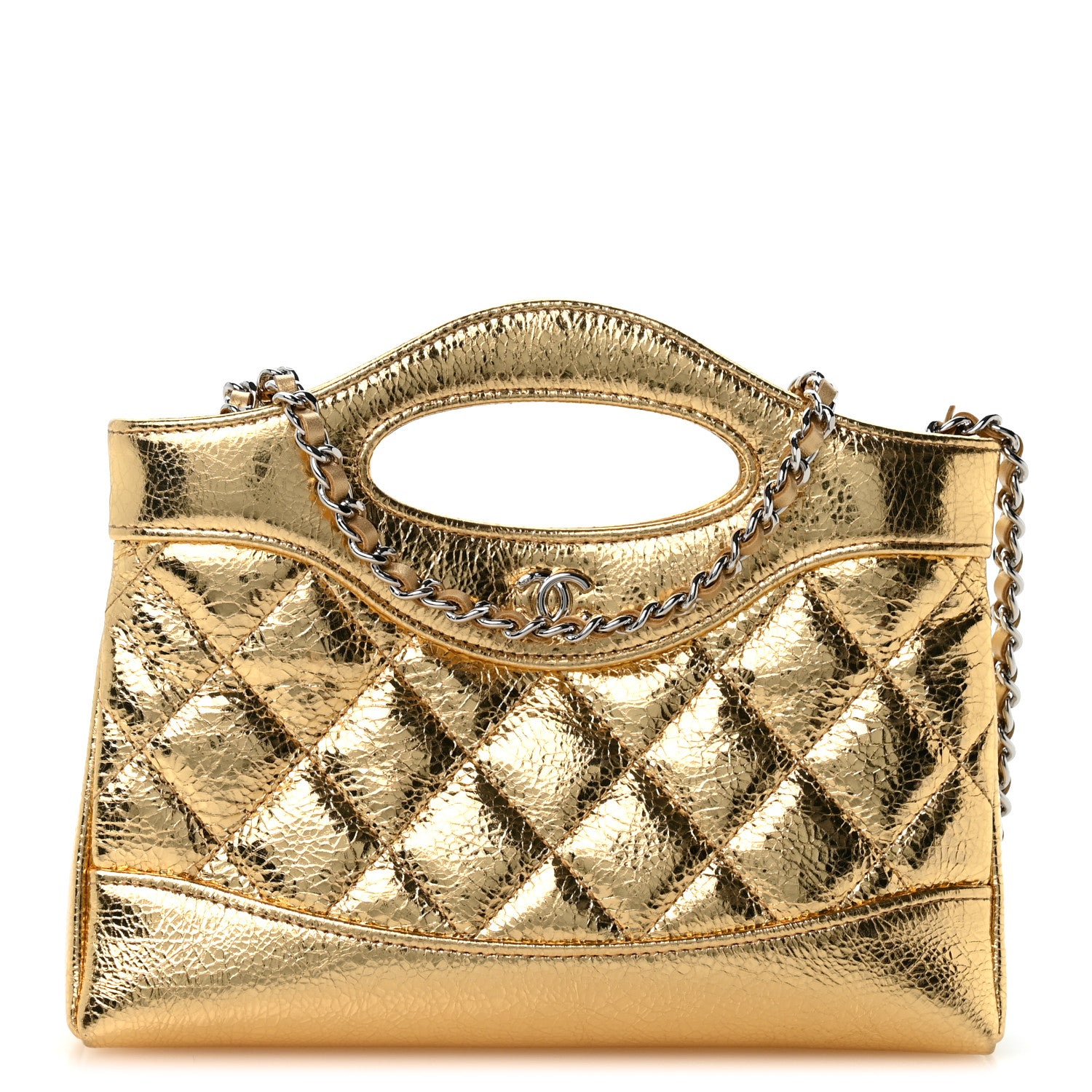 Chanel Metallic Crumpled Calfskin Quilted Nano 31 Shopping Bag Gold 1 of 11