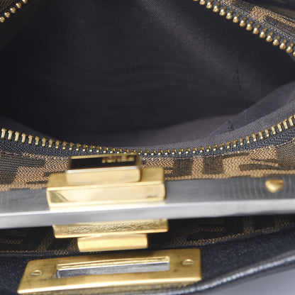 Fendi Goatskin Zucca Medium Peekaboo Iconic Satchel Black Tobacco 7 of 11
