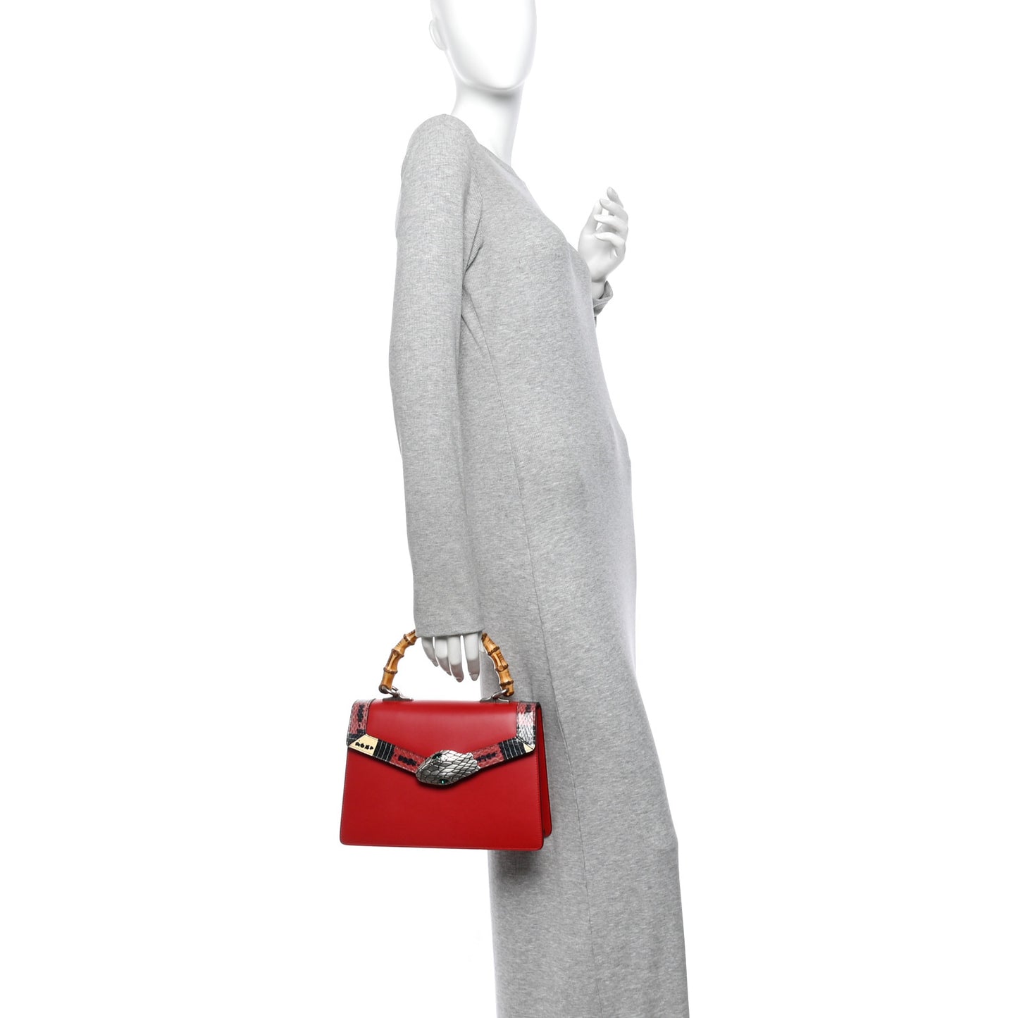 Calfskin Snakeskin Small Lilith Top Handle Bag Red