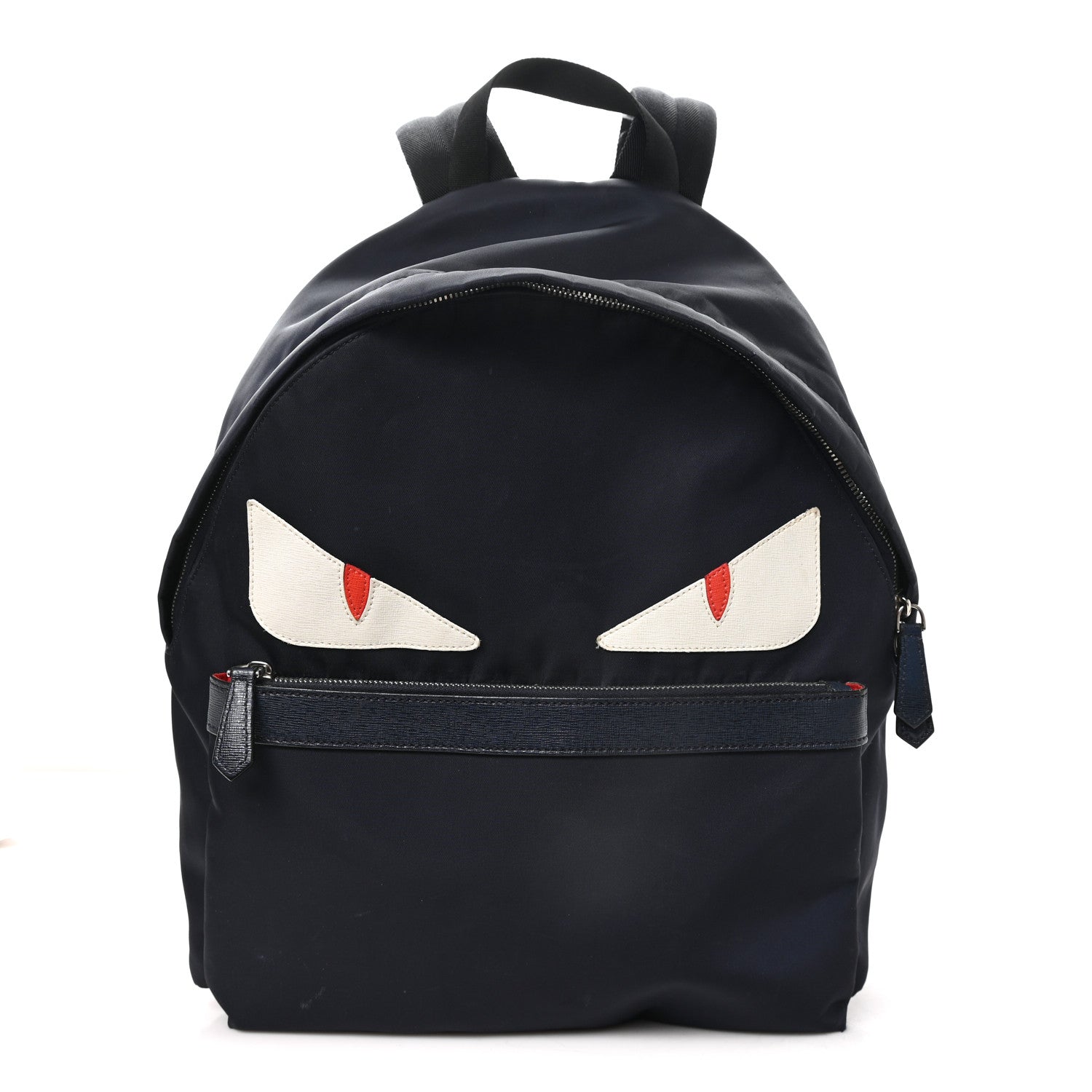 Fendi Nylon Vitello Liberty Crocodile Embossed Monster Eyes Pouch Pocket Backpack Navy 1 of 12