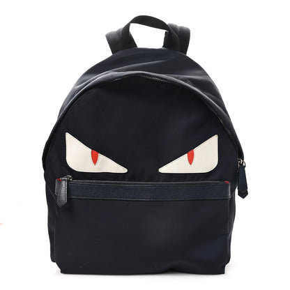 Fendi Nylon Vitello Liberty Crocodile Embossed Monster Eyes Pouch Pocket Backpack Navy 1 of 12