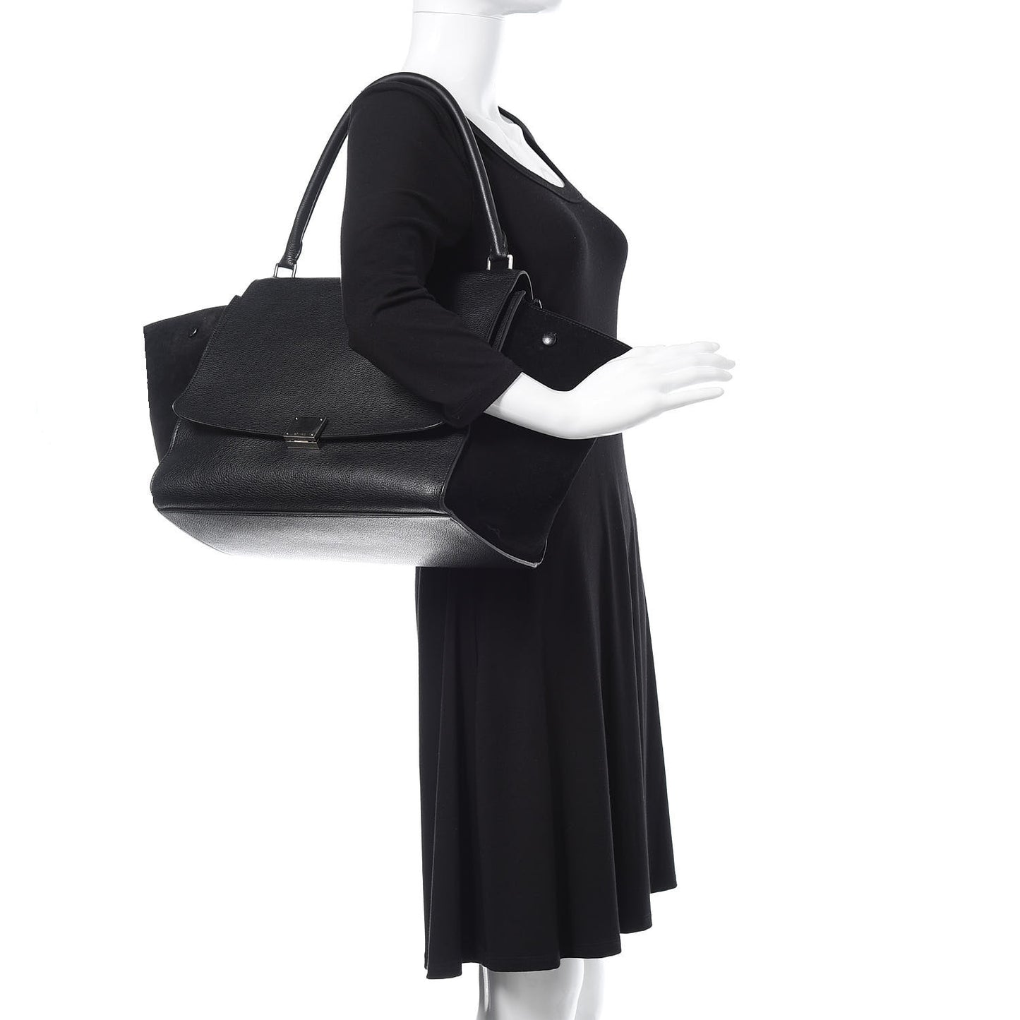 Drummed Calfskin Suede Large Trapeze Black