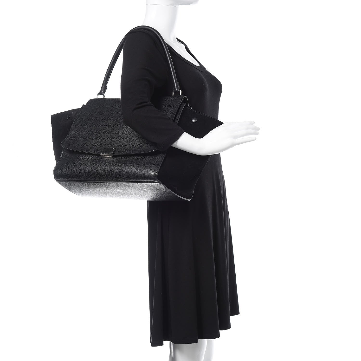 Celine Drummed Calfskin Suede Large Trapeze Black 2 of 16