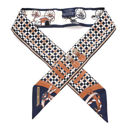 Hermes Silk Les Voitures Nouvelle Twilly Marine Caramel White 1 of 4