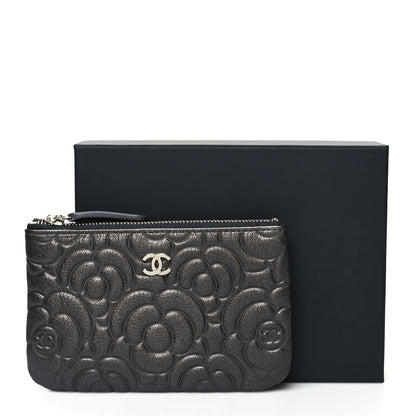 Chanel Goatskin Camellia Embossed Cosmetic Pouch Anthracite 11 of 11
