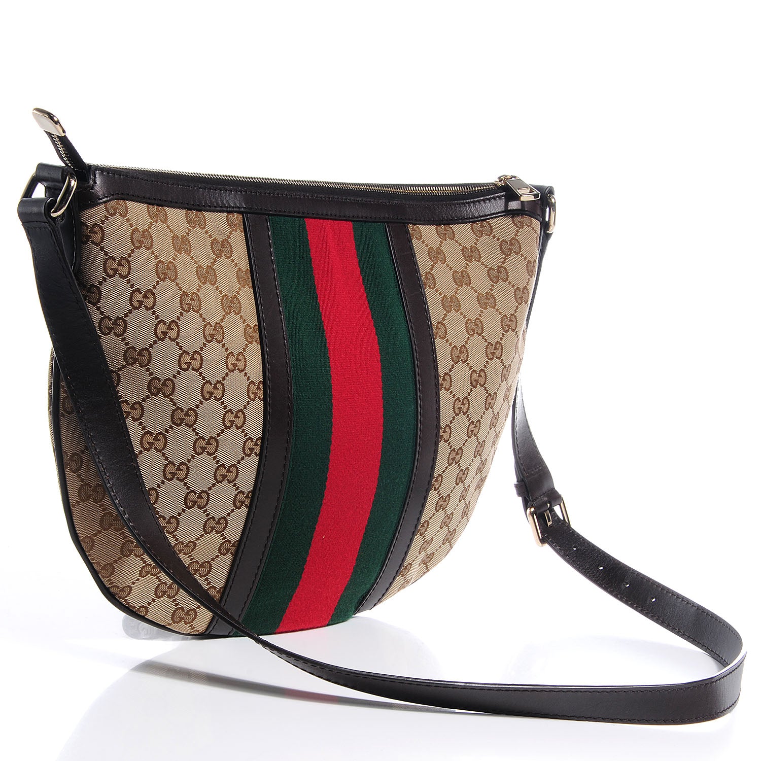 Gucci Monogram Vintage Web Medium Half Moon Hobo Dark Brown 3 of 7
