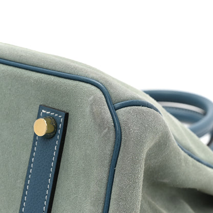 Hermes Veau Doblis Evergrain Grizzly Birkin 35 Bleu de Galice Ciel 11 of 13