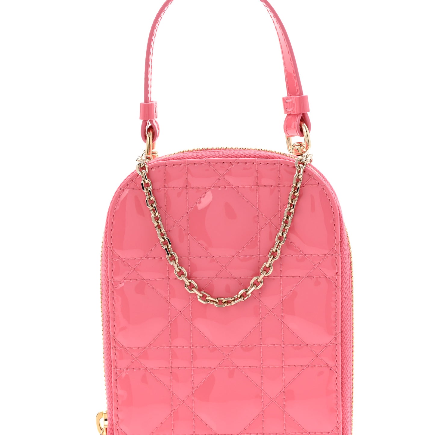 Patent Cannage Lady Dior Phone Holder Pink
