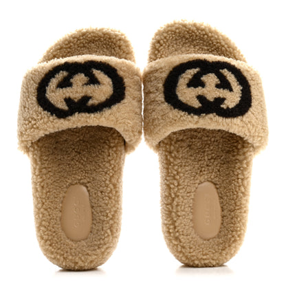 Gucci Shearling Womens Eileen Slide Sandals 37 Cocoa Butterscotch 2 of 10