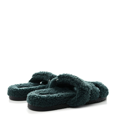 Hermes Woolskin Womens Chypre Sandals 40 Vert Anglais 4 of 8