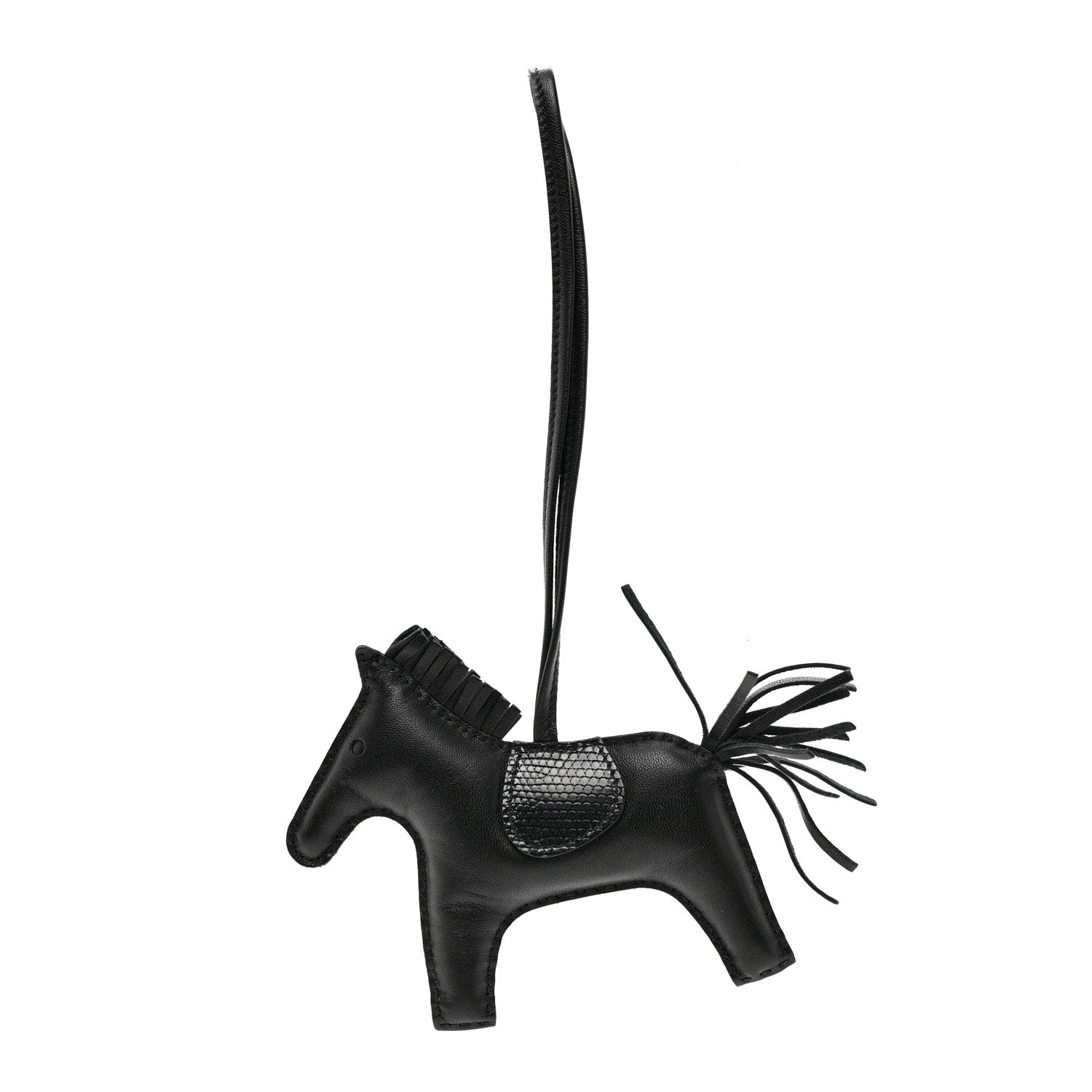 Hermes Milo Lambskin Lizard Touch Grigri Rodeo Horse Bag Charm MM So Black 1 of 4