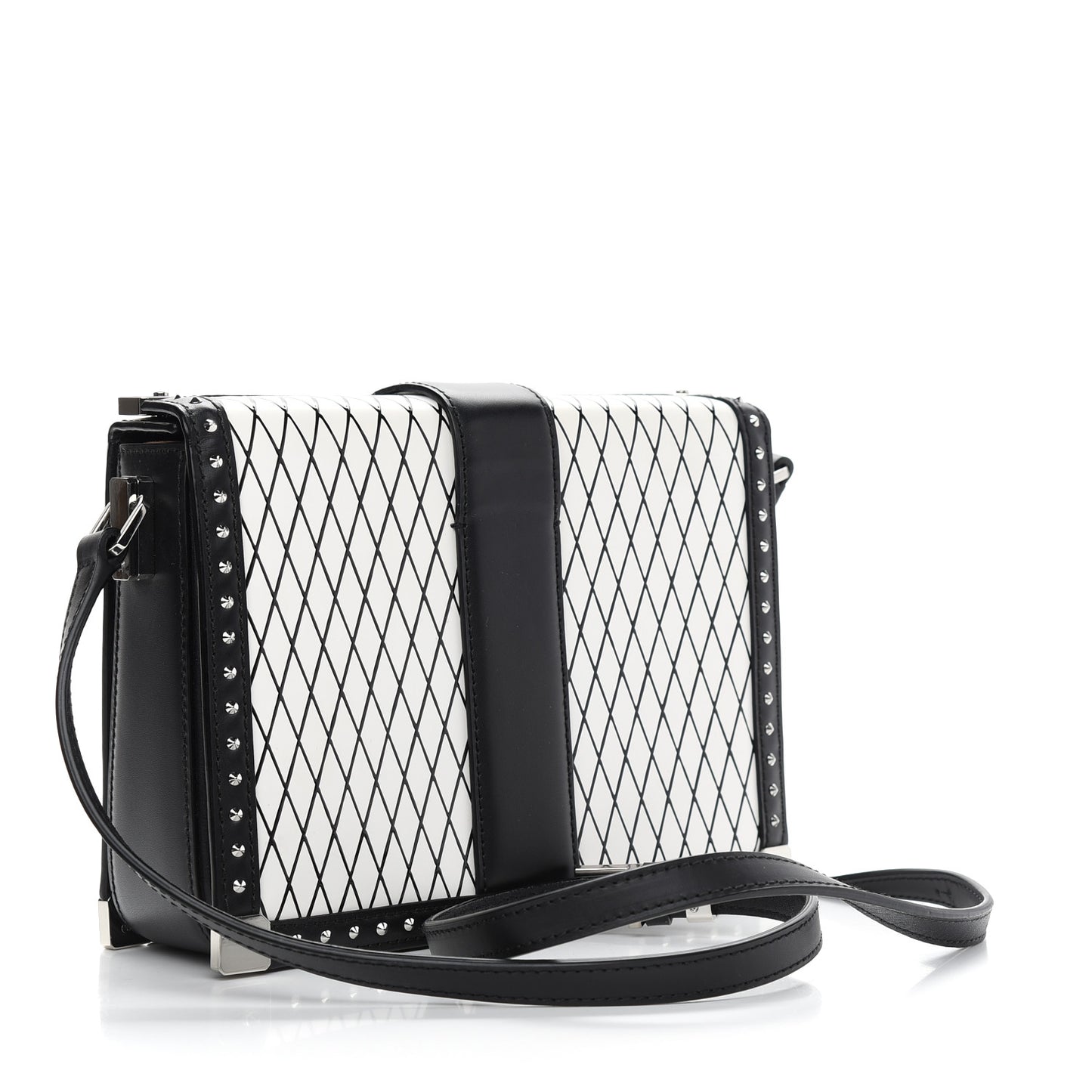 Calfskin Polke Stud Rombi Mini Mitte Crossbody White Black