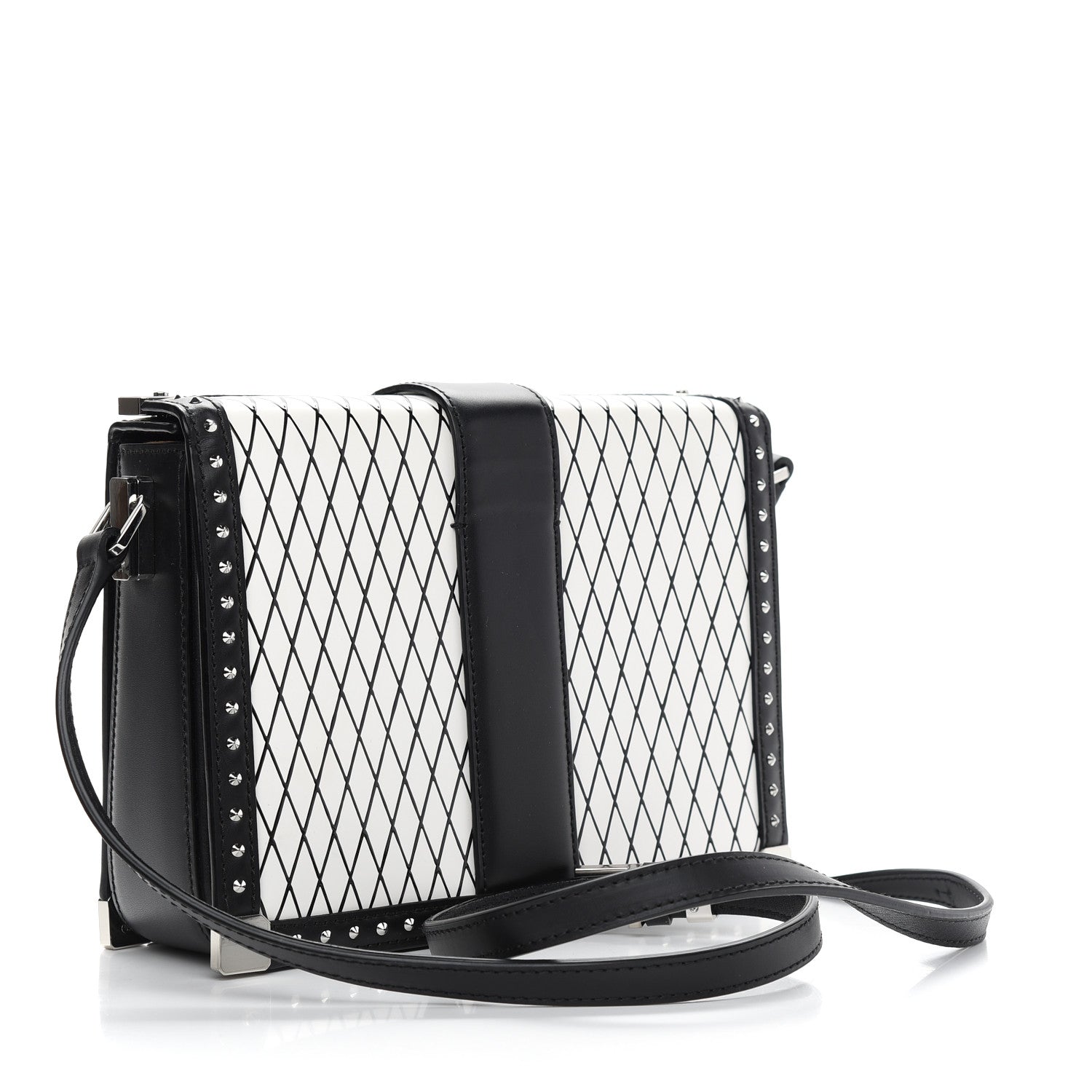 MCM Calfskin Polke Stud Rombi Mini Mitte Crossbody White Black 3 of 10