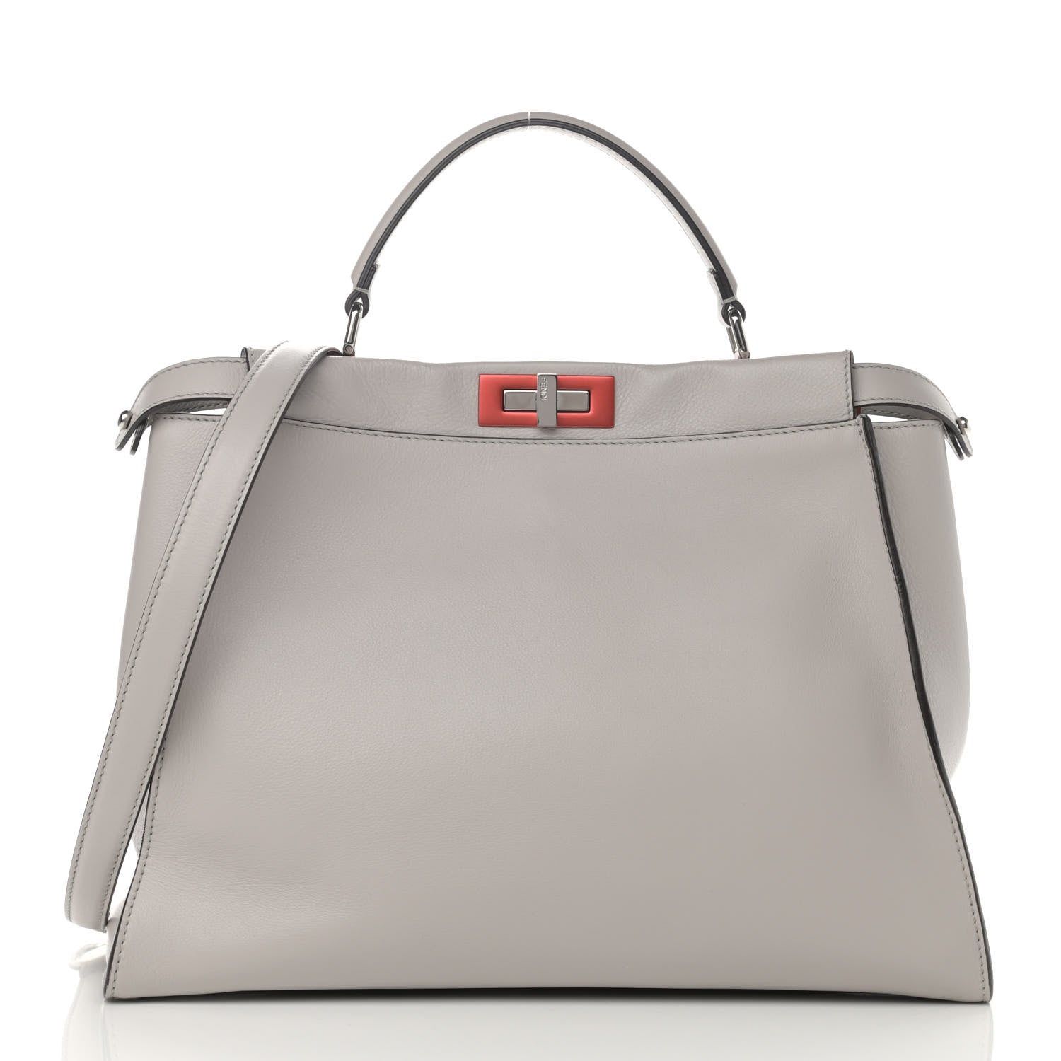 Fendi Vitello Dolce Shiny Nappa Large Peekaboo Iconic Satchel Grey 3 of 13